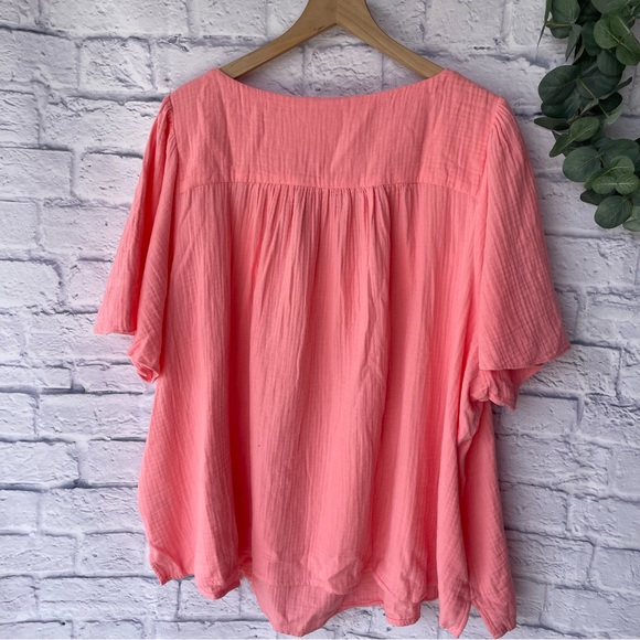 CASLON Square Neck Cotton Short Sleeve Popover In Pink Flamingo size 4X - Picture 7 of 8
